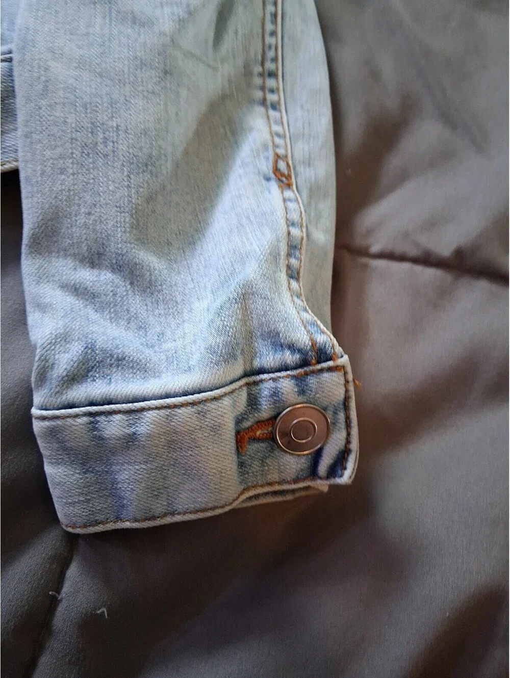 Time And Tru Blue Denim Trucker Jean Jacket Womens Size Large E2 Stretch Casual